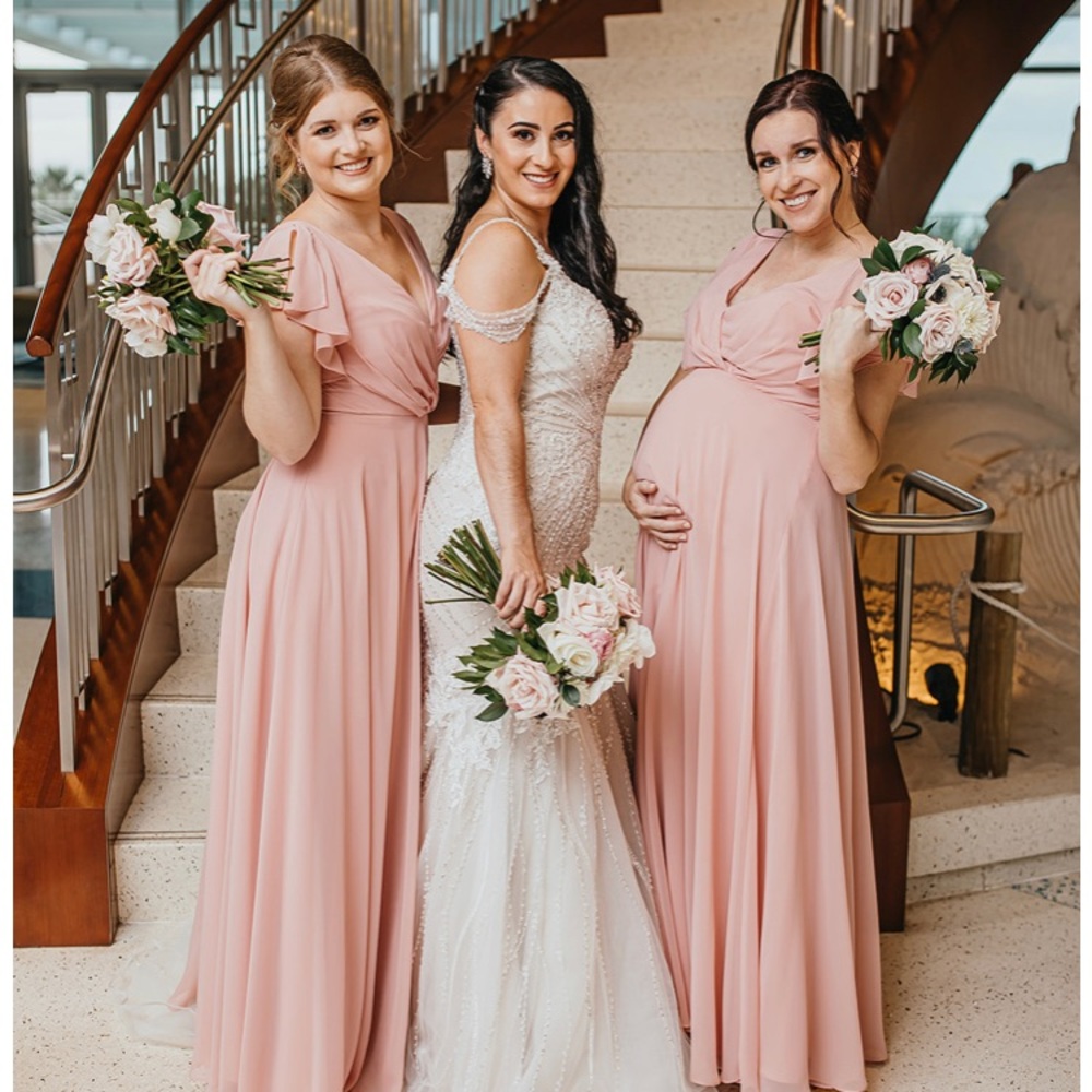 David’s Bridal Ballet Pink Floor Length Bridesmaid Dress